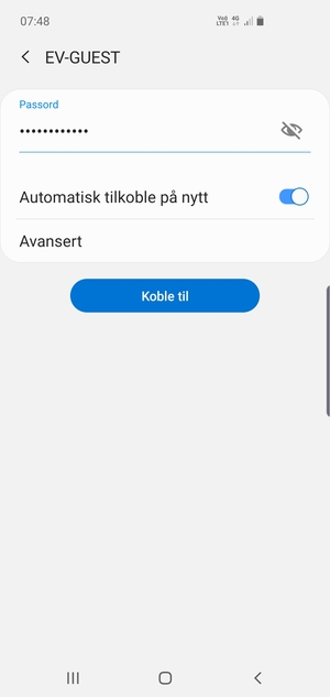 Skriv inn Wi-Fi-passord og velg Koble til