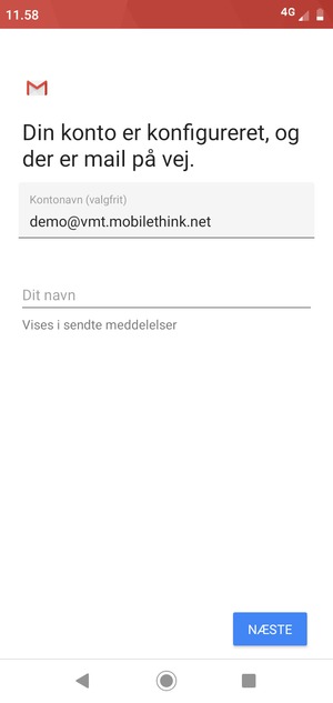Giv din konto et navn og indtast dit navn. Vælg NÆSTE