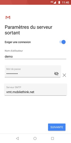 Entrez l'adresse du serveur Sortant