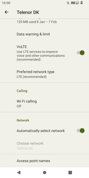 Scroll to and select Preferred network type