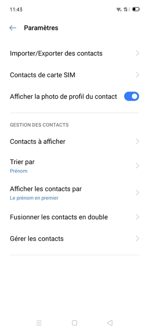 Sélectionnez Contacts de carte SIM