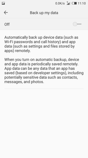Turn on Back up my data