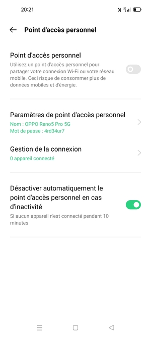 Activer le Point d'accès personnel