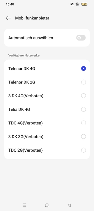 Wählen Sie einen Netzbetreiber von der Liste