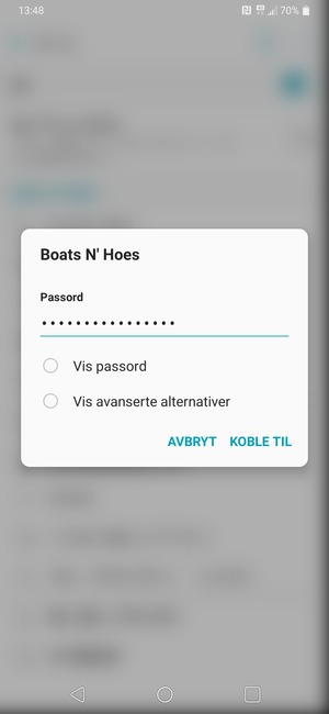 Skriv inn Wi-Fi-passord og velg KOBLE TIL