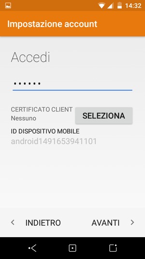 Inserisci la tua password e seleziona AVANTI