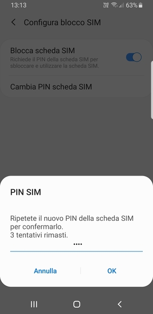 Conferma il nuovo PIN della scheda SIM e seleziona OK