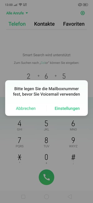 Falls Ihre Voicemail nicht eingerichtet ist, wählen Sie Einstellungen