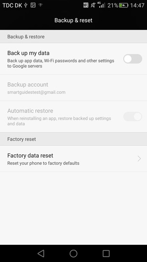 Turn on Back up my data