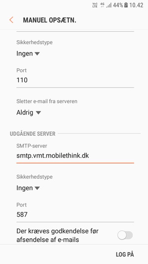 Slå Der kræves godkendelse før afsendelse af e-mails fra og vælg LOG PÅ