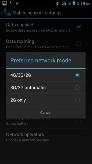 Select 2G only to enable 2G