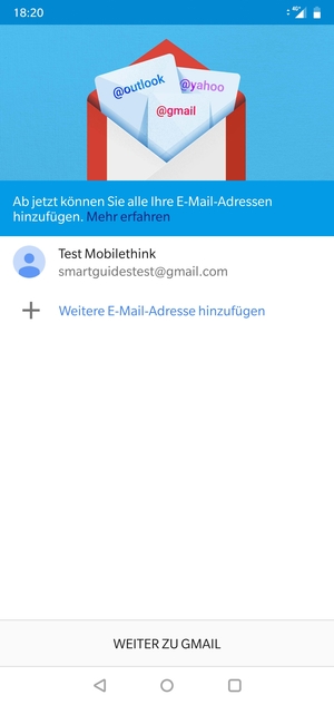 Wählen Sie WEITER ZU GMAIL