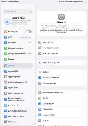Sélectionnez Général puis Mise à jour logicielle