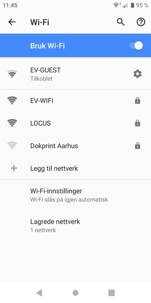 Du er nå koblet til Wi-Fi-nettverket