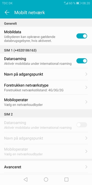 Slå Dataroaming til eller fra