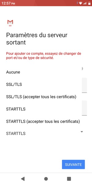 Sélectionnez Aucune puis SUIVANTE