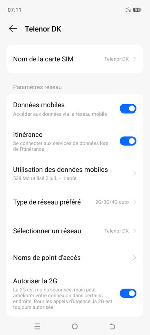 Activer ou désactiver Itinérance