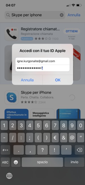 Inserisci Nome utente ID Apple e Password ID Apple e seleziona OK