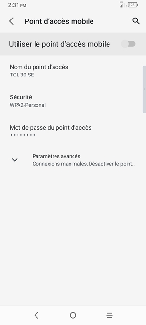 Sélectionnez Mot de passe du point d'accès