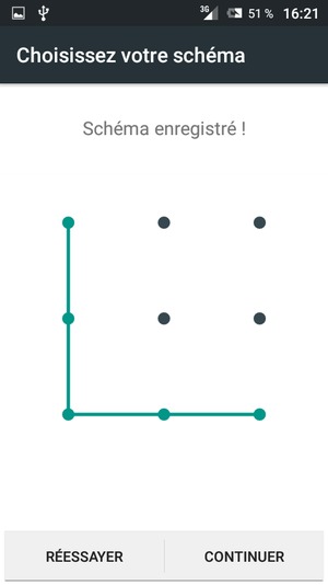 Dessinez un motif de déverrouillage et sélectionnez CONTINUER