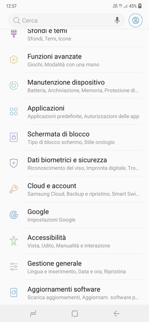 Scorri e seleziona Cloud e account