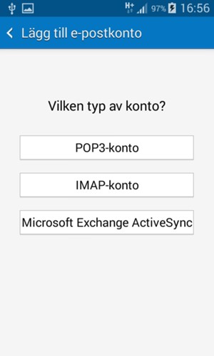 Välj POP3-konto eller IMAP-konto