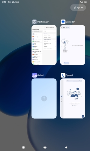 Vælg Ryd alt for at lukke alle åbne apps