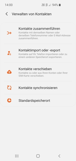 Wählen Sie Kontaktimport oder -export