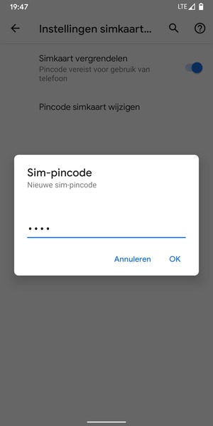 Voer uw Nieuwe sim-pincode in en selecteer OK