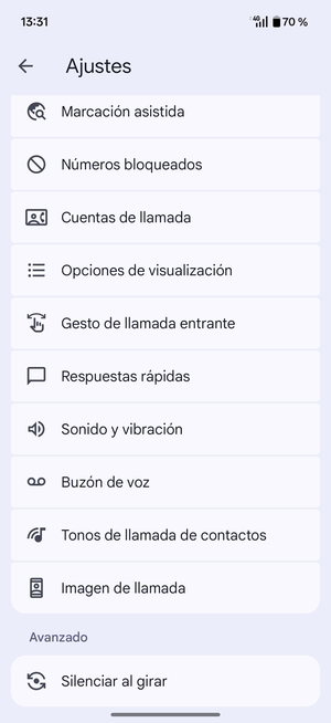 Desplácese y seleccione Buzón de voz