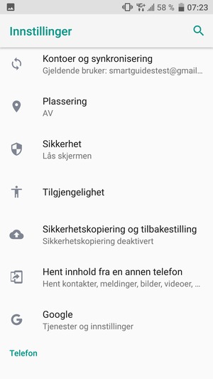 Bla til og velg Sikkerhetskopiering og tilbakestilling