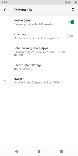 Wählen Sie Bevorzugter Netztyp