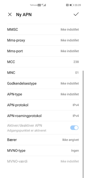 Scroll ned og indtast MMS-oplysninger