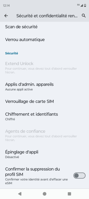 Faites défiler et sélectionnez Verrouilage de carte SIM