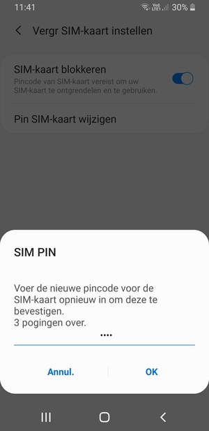 Bevestig uw nieuwe pincode voor de SIM-kaart en selecteer OK