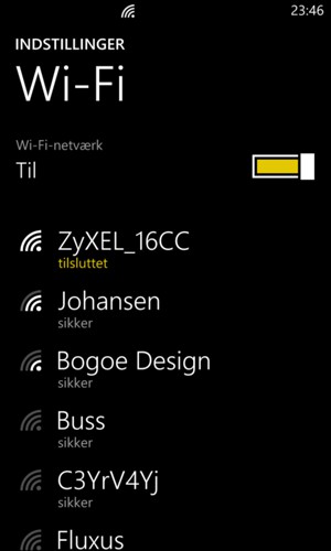 Du er nu tilsluttet Wi-Fi-netværket