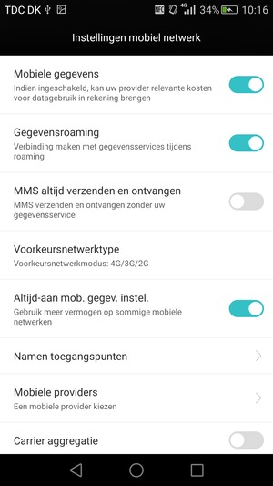 Schakel Gegevensroaming in of uit