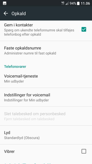 Scroll til og vælg Indstillinger for voicemail