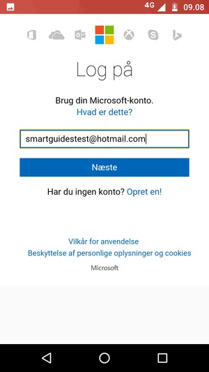 Indtast din Hotmail adresse og vælg Næste