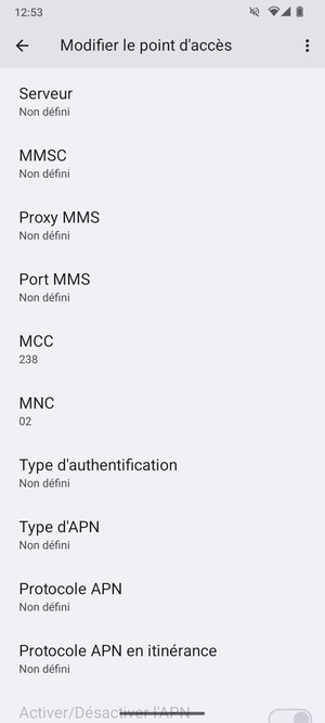Faites défiler vers le bas et saisissez les informations MMS