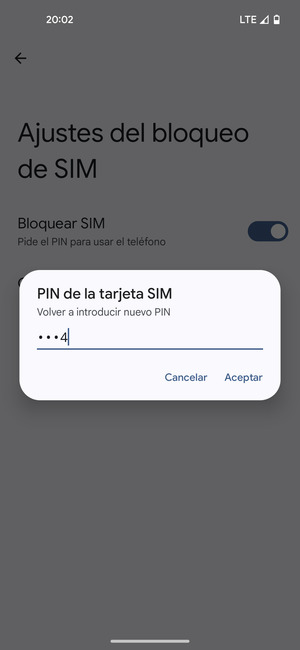Confirme su nuevo PIN de tarjeta SIM y seleccione Aceptar