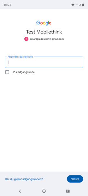 Indtast din adgangskode og vælg Næste