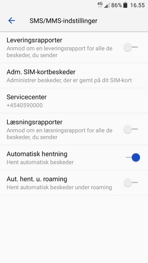 Vælg SIM sms-center / Servicecenter