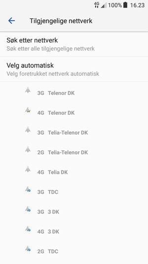 Velg en nettverksoperatør fra listen