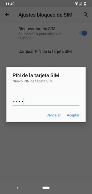 Introduzca su Nuevo PIN de tarjeta SIM y seleccione Aceptar