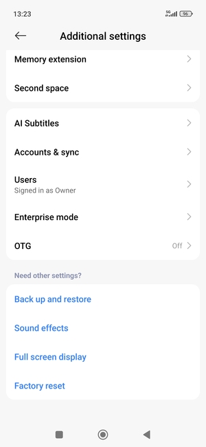 Scroll to and select Accounts & sync