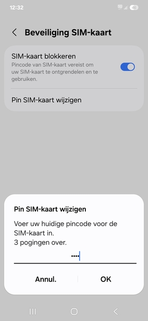 Voer uw Huidige pincode voor de SIM-kaart in en selecteer OK