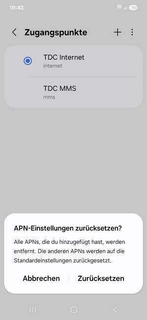 Wählen Sie Zurücksetzen