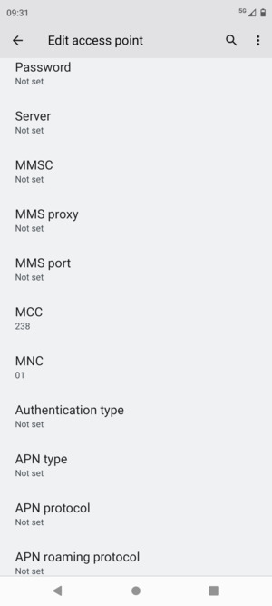 Scroll down and enter MMS information