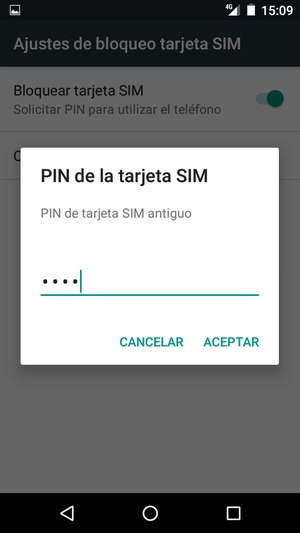 Introduzca su PIN de tarjeta SIM antiguo y seleccione ACEPTAR